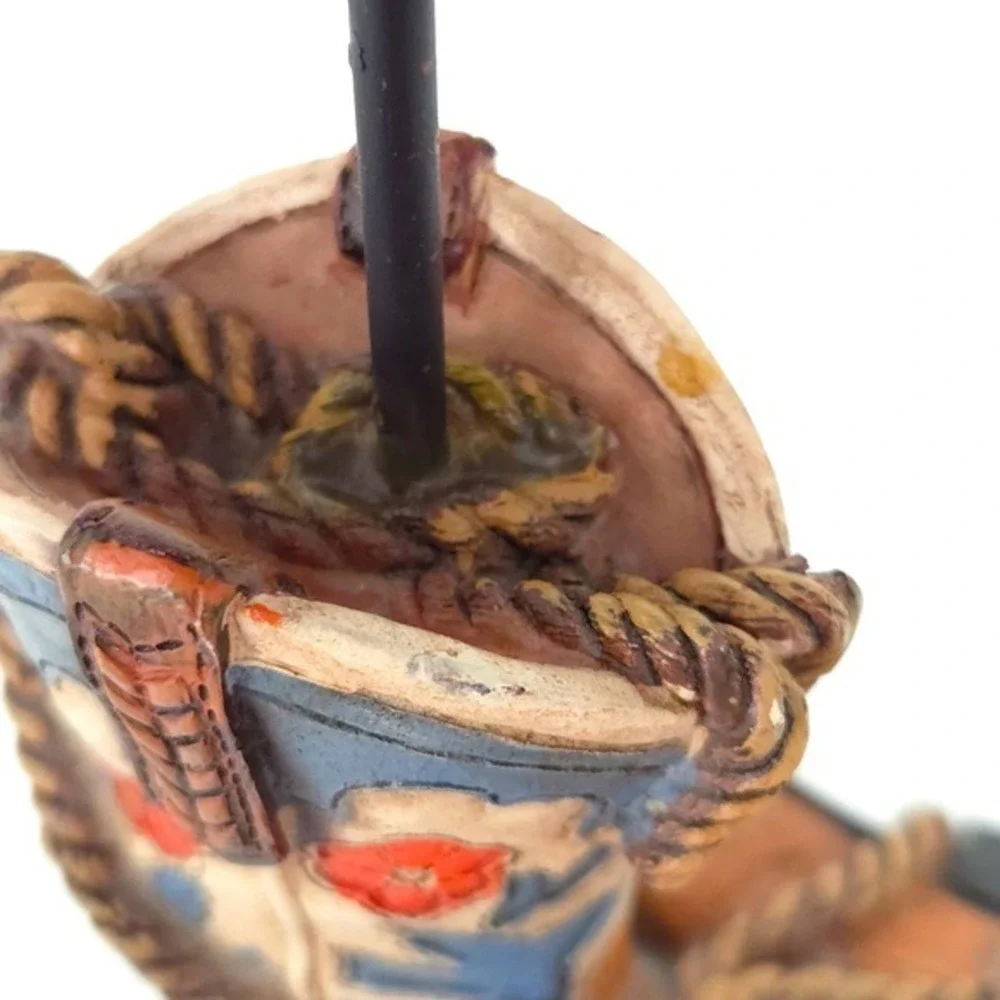 Western Cowboy Boot Resin & Metal Rustic Small Pillar Candle‎ Holder
